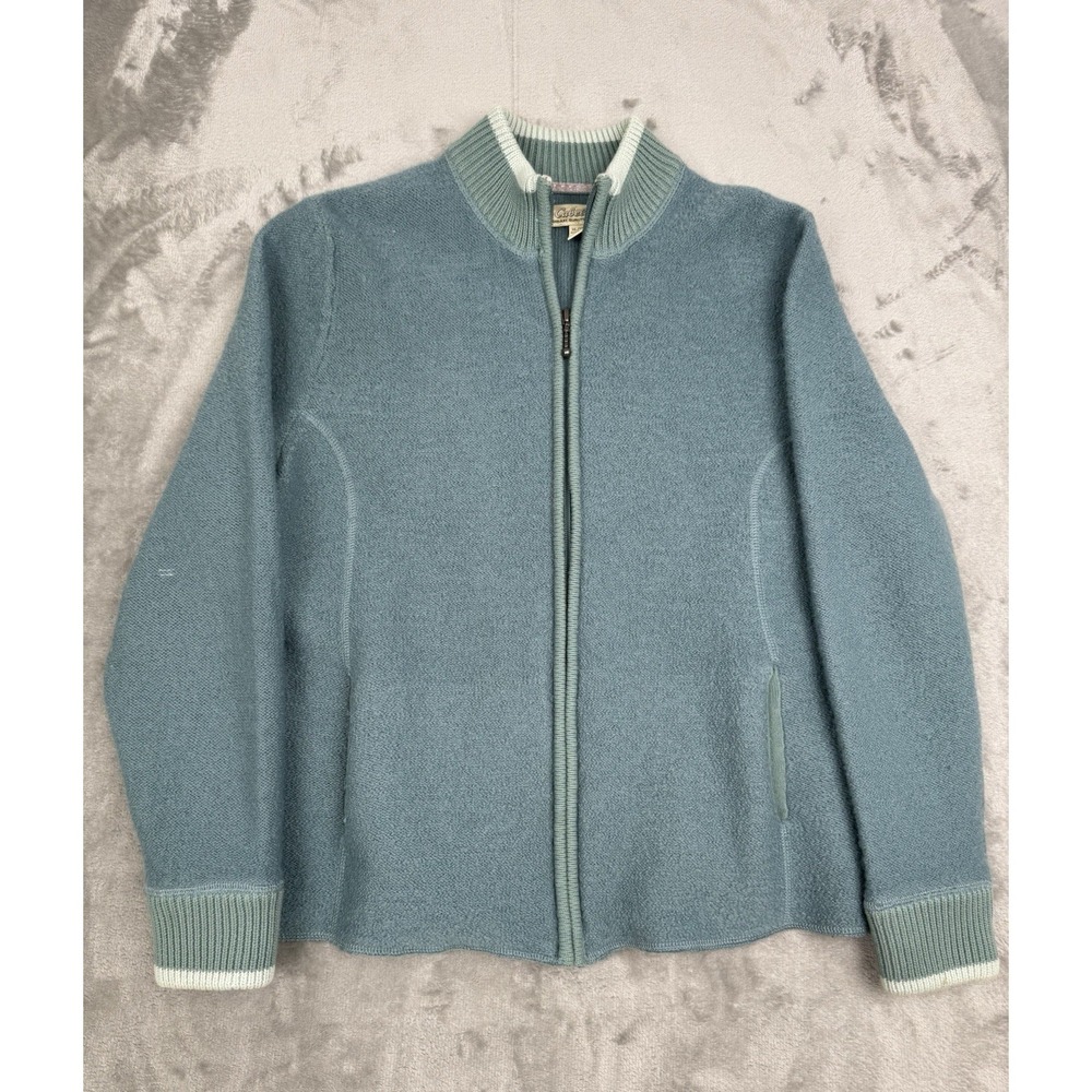 Cabelas Wool Full‎ Zip Sweater Jacket Womens XL Green Teal Cardigan Hunting